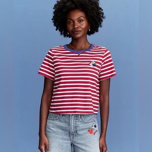Old Navy Disney Red and White Fitted Crop T-Shirt